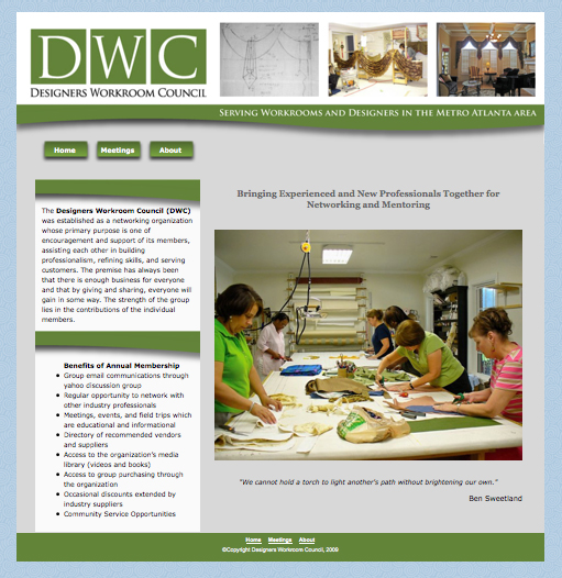 Screen shot of designers workroom council home page