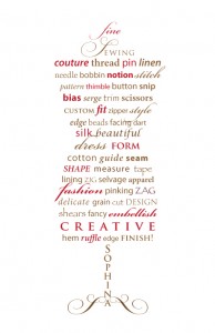 dress form word art with sewing terms